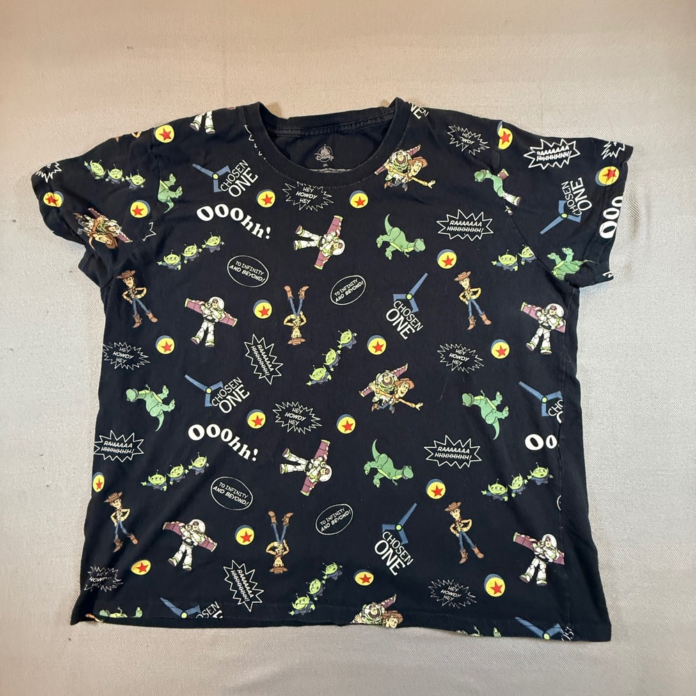 Disney Pixar Toy Story All Over Print T-Shirt Black Woody Buzz Rex Mens 2XL 1947